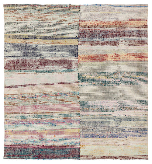 Girit Beige Striped Wool Handmade Area Rug 5'9" x 6'2"