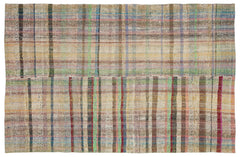 Girit Beige Striped Wool Handmade Area Rug 5'11" x 9'1"