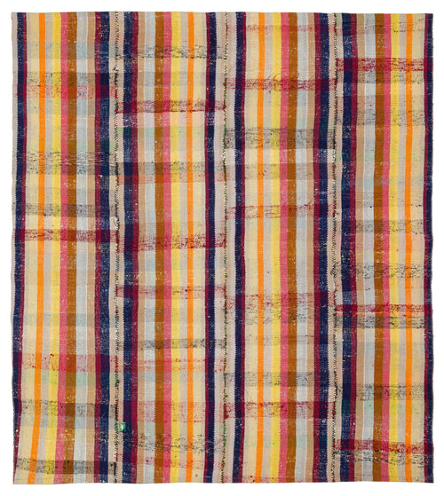 Girit Beige Striped Wool Handmade Area Rug 3'8" x 12'0"