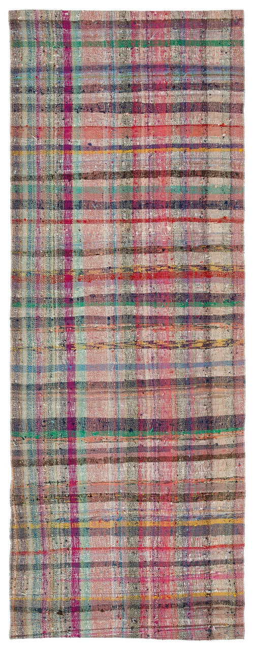 Girit Beige Striped Wool Handmade Area Rug 3'3" x 8'11"