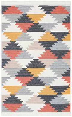 Grey Geometric Kilim Rug - Washable Cotton Woven Area Rug with Anti Slip