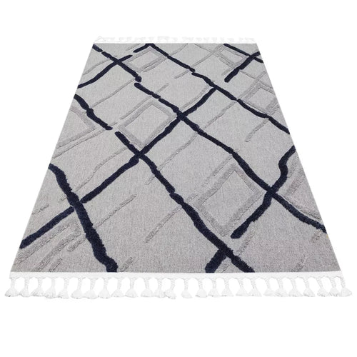Scandinavian Geometric Rug - Grey Modern Carpet With Soft Textured Ethnic Pattern