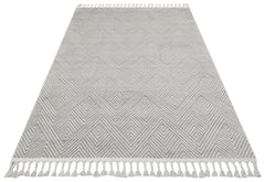 Grey Geometric Area Rug – Modern Machine Made Carpet With Ethnic Pattern