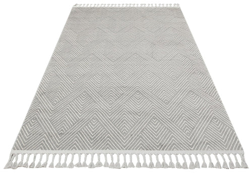 Grey Geometric Area Rug – Modern Machine Made Carpet With Ethnic Pattern