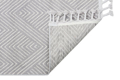 Grey Geometric Area Rug – Modern Machine Made Carpet With Ethnic Pattern