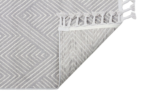 Grey Geometric Area Rug – Modern Machine Made Carpet With Ethnic Pattern