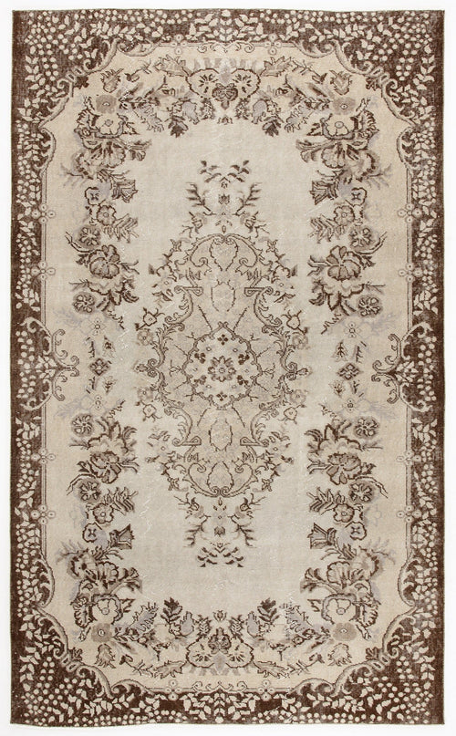 Atina Beige Vintage Wool Handmade Area Rug 5'6" x 8'11"