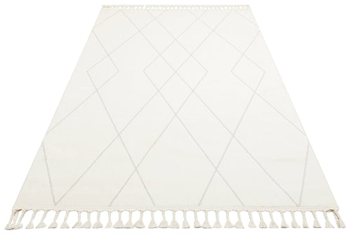 Qrendi White Geometric Machine Made Area Rug