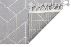Grey Geometric Area Rug - Modern Machine Made Carpet With Ethnic Pattern Design