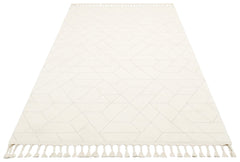 White Geometric Rug – Modern Area Rug With Ethnic Pattern, Soft Textured Carpet