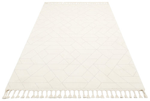 White Geometric Rug – Modern Area Rug With Ethnic Pattern, Soft Textured Carpet