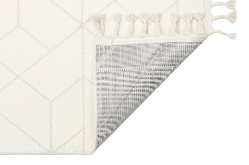 White Geometric Rug – Modern Area Rug With Ethnic Pattern, Soft Textured Carpet