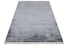 Como Anthracite Modern Flat Viscose Ushak Rug