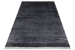 Como Anthracite Modern Flat Viscose Ushak Rug