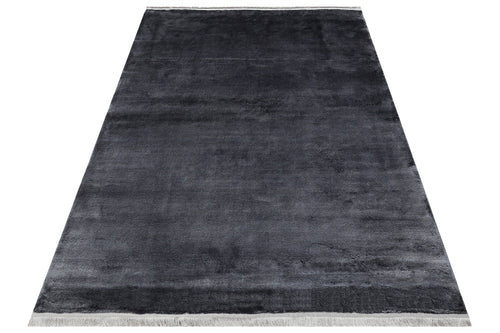 Como Anthracite Modern Flat Viscose Ushak Rug