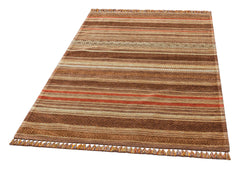 Brown Striped Kilim - Modern Woven Rug | Washable Non Slip Flatweave Carpet