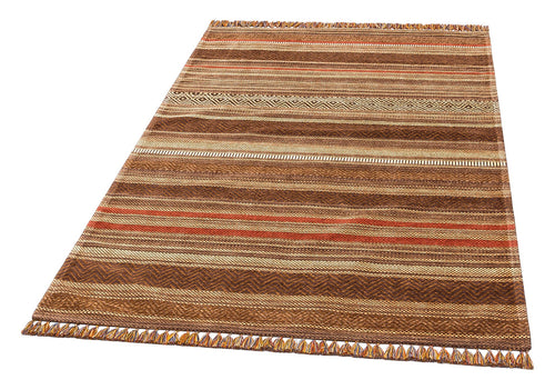 Brown Striped Kilim - Modern Woven Rug | Washable Non Slip Flatweave Carpet
