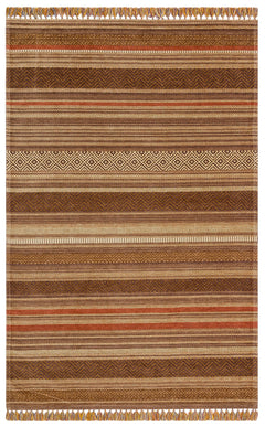 Brown Striped Kilim - Modern Woven Rug | Washable Non Slip Flatweave Carpet
