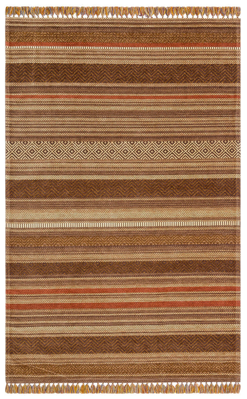Brown Striped Kilim - Modern Woven Rug | Washable Non Slip Flatweave Carpet