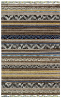 Blue Striped Kilim - Modern Woven Rug | Washable Non Slip Soft Textured Carpet