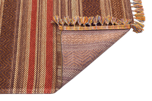 Brown Striped Kilim - Modern Woven Rug | Washable Non Slip Flatweave Carpet