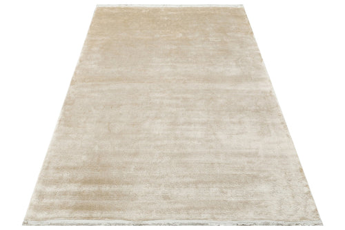 Viscose Ushak Rug – Modern Flatweave Ecru Area Carpet With Soft Texture