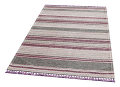 Purple Striped Kilim - Modern Woven Rug | Washable Non Slip Flatweave Carpet