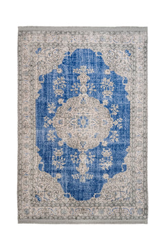 Classic Blue Area Rug - Cotton Chenille Digital Print Carpet for Living Room Decor