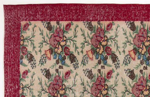 Atina Beige Vintage Wool Handmade Area Rug 6'6" x 8'10"