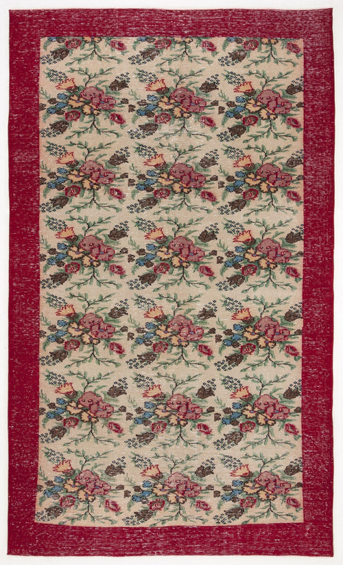 Atina Beige Vintage Wool Handmade Area Rug 6'6" x 8'10"