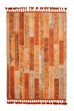 Orange Patchwork Area Rug - Cotton Chenille Digital Print Carpet for Living Room