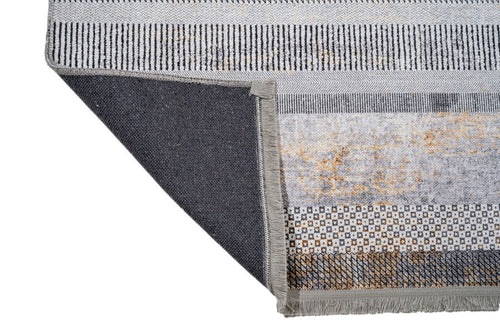 Grey Striped Area Rug | Cotton Chenille Digital Print Carpet by Pia Monte