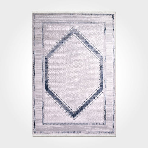 Grey Cotton Area Rug - Machine Made Frame Design Rug | Washable Non Slip Floor Carpet