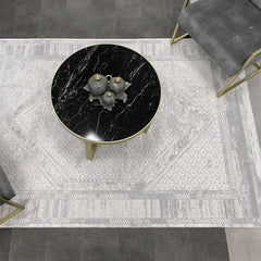 Beige Area Rug - Machine Made Rug With 12mm Pile & Laser Cut Edge Frame