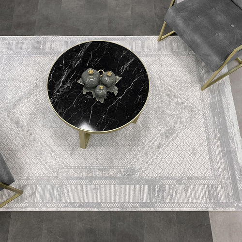 Beige Area Rug - Machine Made Rug With 12mm Pile & Laser Cut Edge Frame