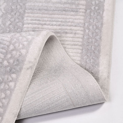 Beige Area Rug - Machine Made Rug With 12mm Pile & Laser Cut Edge Frame