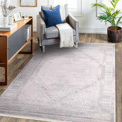 Beige Area Rug - Machine Made Rug With 12mm Pile & Laser Cut Edge Frame