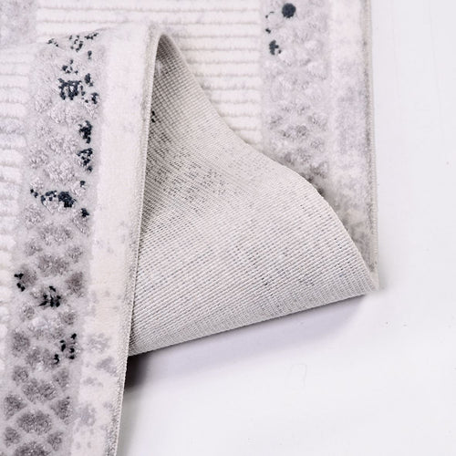 Grey Area Rug - Machine Made Rug With Frame Design, Anti Slip & Washable