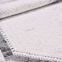 Grey Area Rug - Machine Made Rug With Frame Design, Anti Slip & Washable