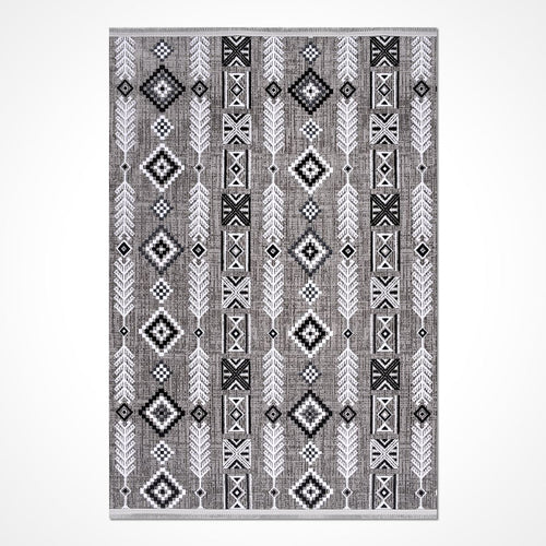Geometric Cotton Area Rug – Machine Made Durable Latex Backing Rug with Overlocked Edge