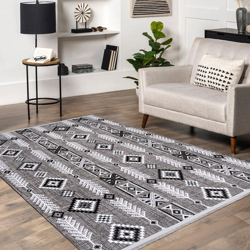 Geometric Cotton Area Rug – Machine Made Durable Latex Backing Rug with Overlocked Edge