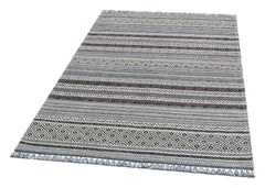 Washable Modern Kilim - White Striped Rug | Non Slip Flatweave Area Rug