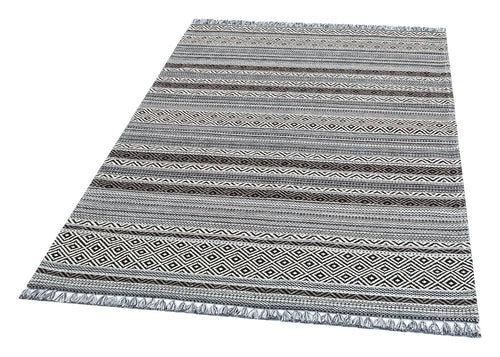 Washable Modern Kilim - White Striped Rug | Non Slip Flatweave Area Rug
