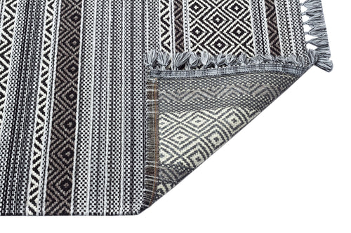 Washable Modern Kilim - White Striped Rug | Non Slip Flatweave Area Rug