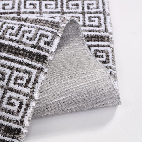 Grey Striped Area Rug - Machine Made Cotton Latex Rug with Overlocked Edge