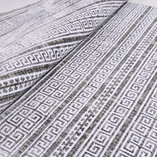 Grey Striped Area Rug - Machine Made Cotton Latex Rug with Overlocked Edge