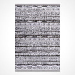 Grey Striped Area Rug - Machine Made Cotton Latex Rug with Overlocked Edge