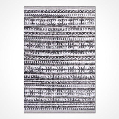 Grey Striped Area Rug - Machine Made Cotton Latex Rug with Overlocked Edge
