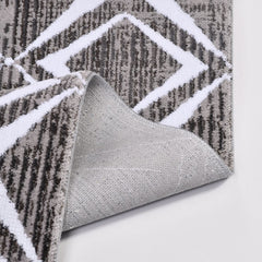 Geometric Cotton Area Rug – Machine Made Low Pile Grey Latex Backing Rug