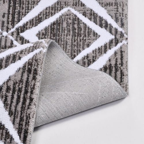 Geometric Cotton Area Rug – Machine Made Low Pile Grey Latex Backing Rug